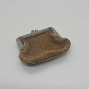 Vintage Small Suede Coin Purse in Light Brown with Silver Frame
